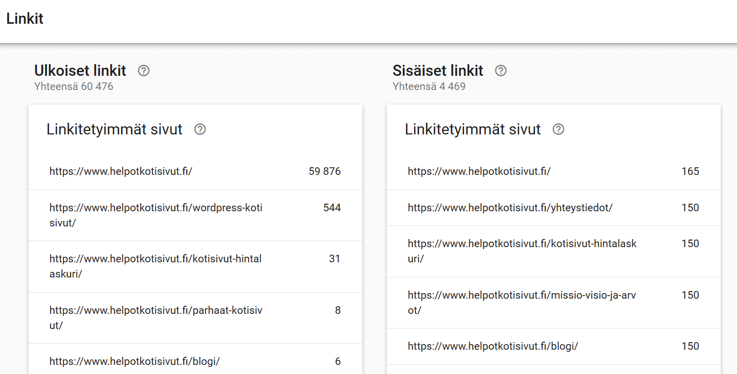 Google Search Console linkkien seuraus