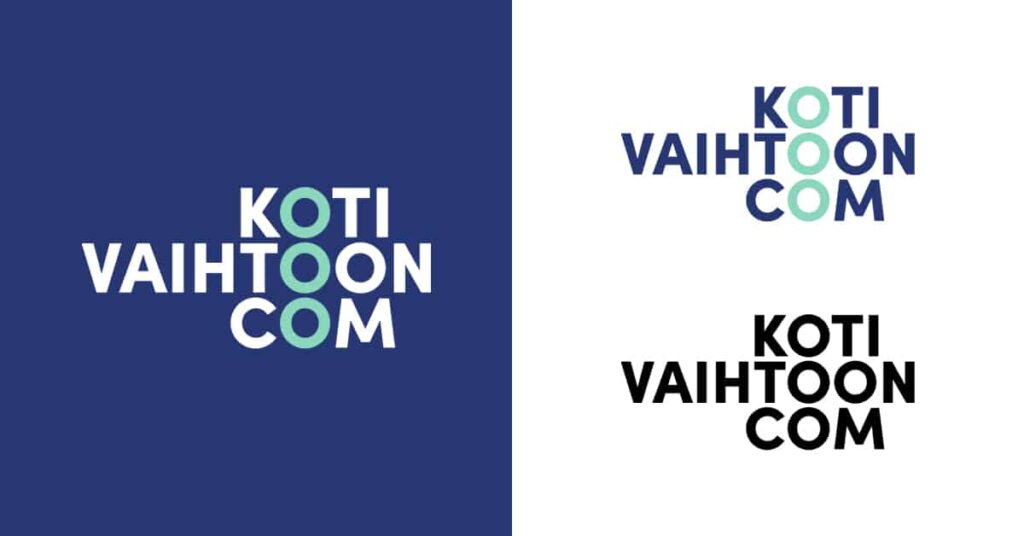 Koti Vaihtoon LKV Oyn logon graafinen suunnittelu sisälsi erilaisia logovaihtoehtoja erivärisillä pohjilla käytettäviksi.