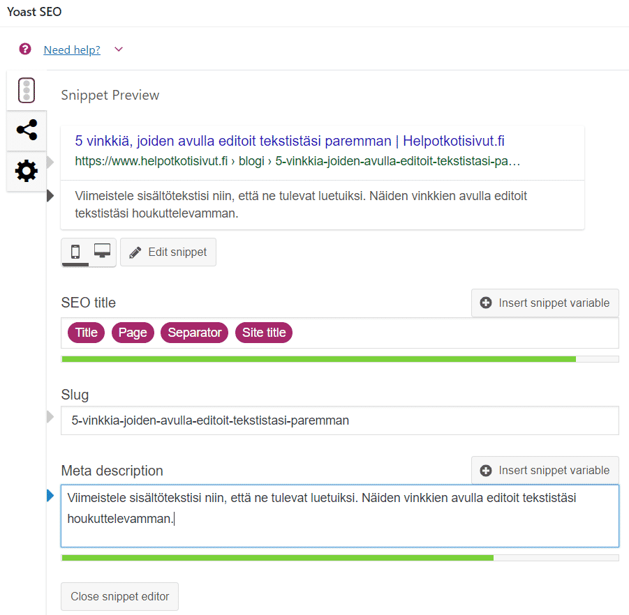 Metakuvauksen kirjoittaminen Yoast SEO -lisäosalla