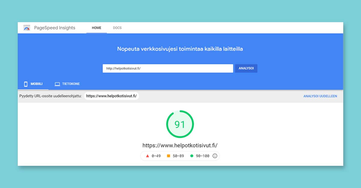 Nettisivujen latausnopeus on helppo testata Googlen omalla työkalulla