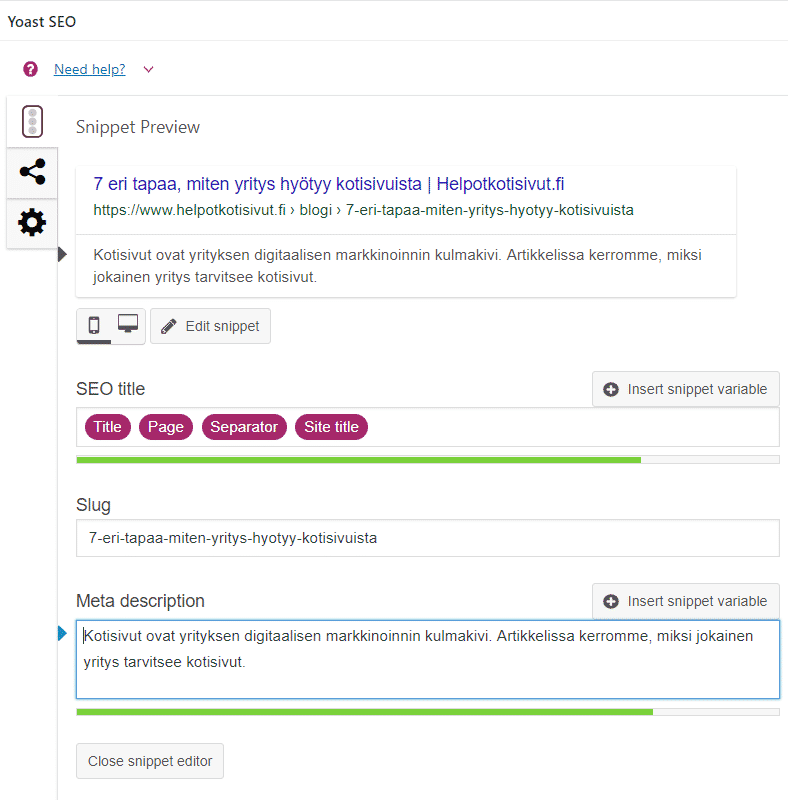 Yoast SEO -lisäosan avulla on helppoa kirjoittaa meta titlejä