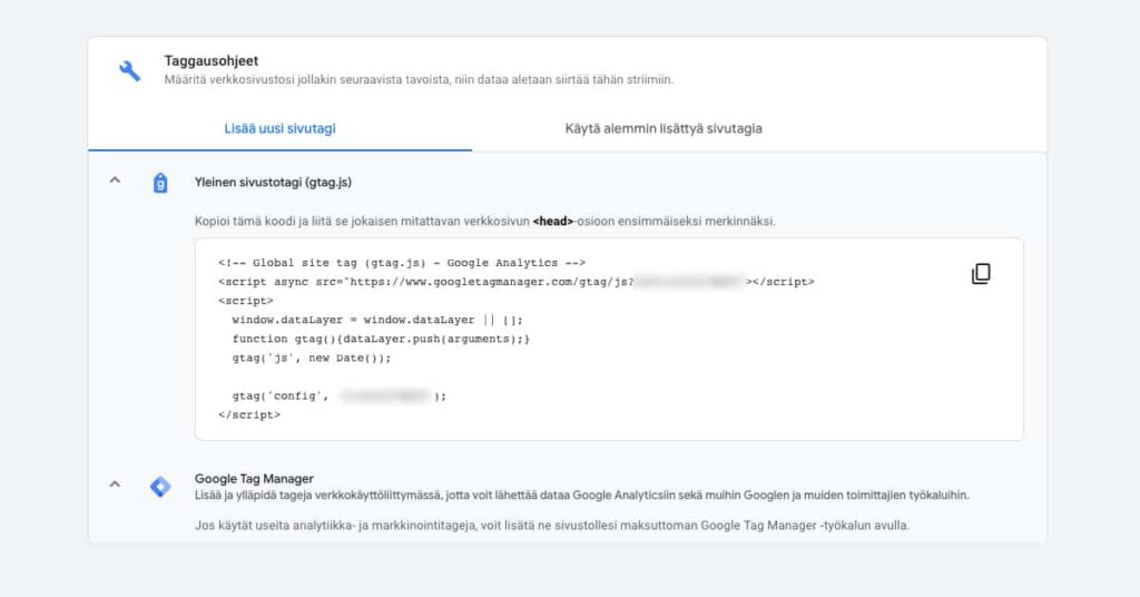 Google Analytics sivutagi